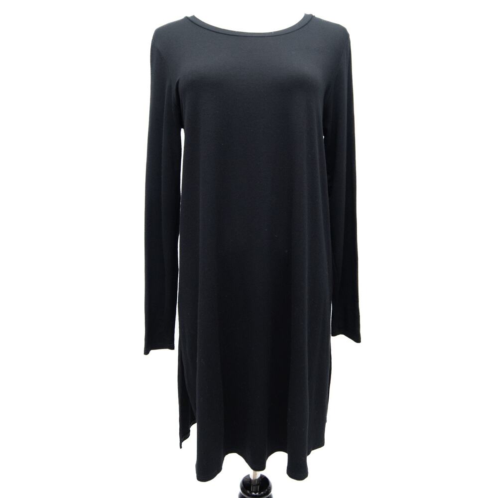 Eileen Fisher Black Long Sleeve Crew Neck Tunic Dress Size Small